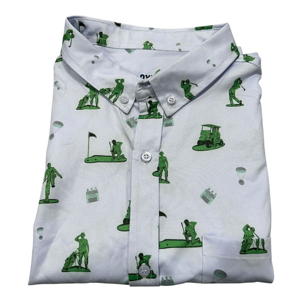 Nine Line Golf Short Sleeve‎ Collared Graphic Print Button Down Shirt Men's 2XL